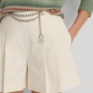 NWT Ralph Lauren Chain-Trim Pleated Cream Women's Shorts